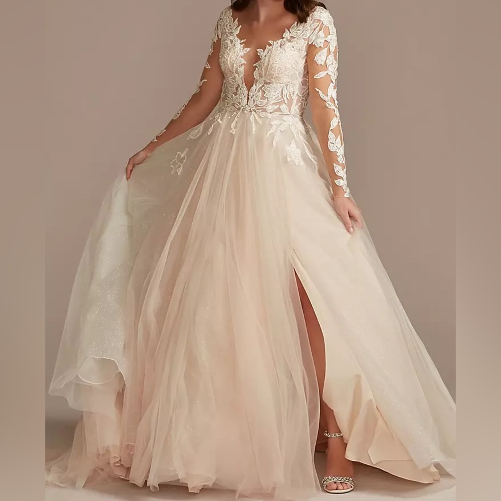 GALINA SIGNATURE
Illusion Plunge Lace Appliqued Wedding Dress
Size 12